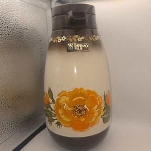 Vintage WMF Thermo Plus Carafe Orange Floral Mid Century Modern West Germany
